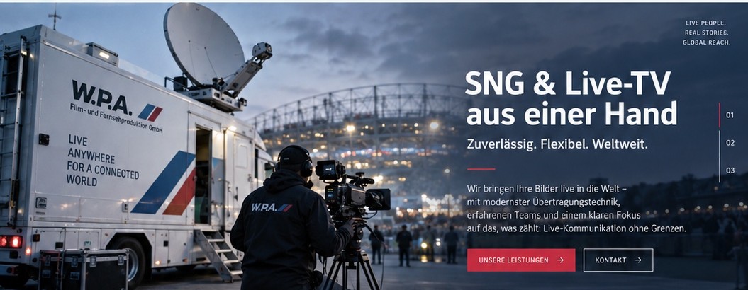W.P.A. SNG-Fahrzeug und Kamerateam bei einem Live-Einsatz